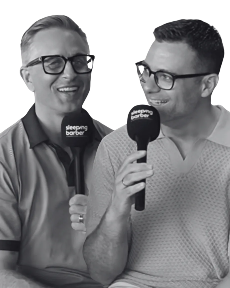 Marc Binkley and Vassilis Douros with Sleeping Barber microphones